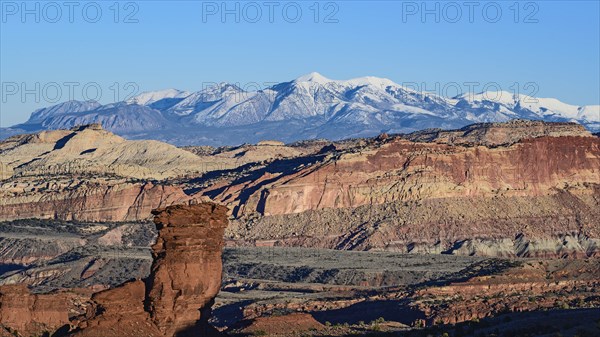 Rock formations and mountain landscape in Capitol Reef National Park, USA