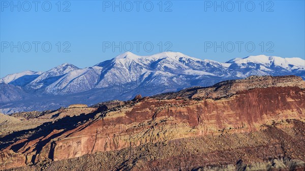 Rock formations and mountain landscape in Capitol Reef National Park, USA