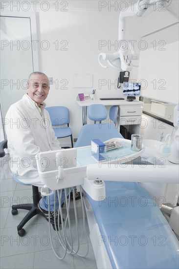 Dentist smiling in dentist's surgery