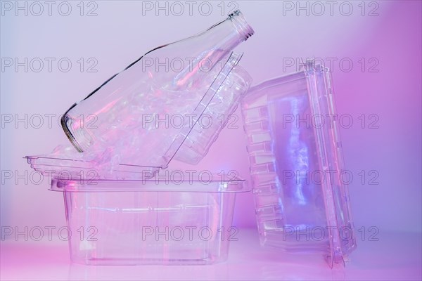 Glass bottle and plastic containers