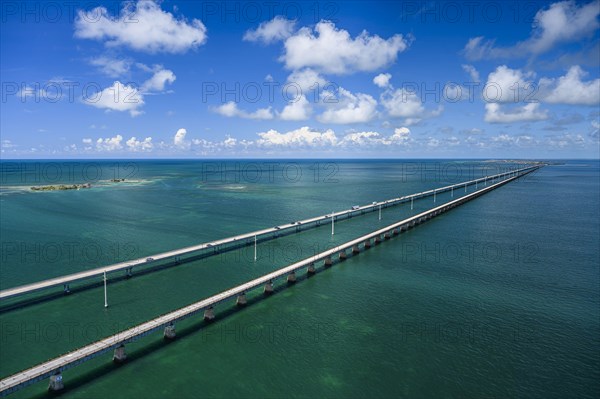 Aerial view of Seven Mile Bridge in Florida Keys, USA