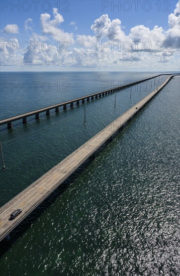 Aerial view of Seven Mile Bridge in Florida Keys, USA