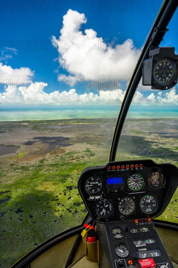 View through cockpit window of Everglades National Park in Florida, USA