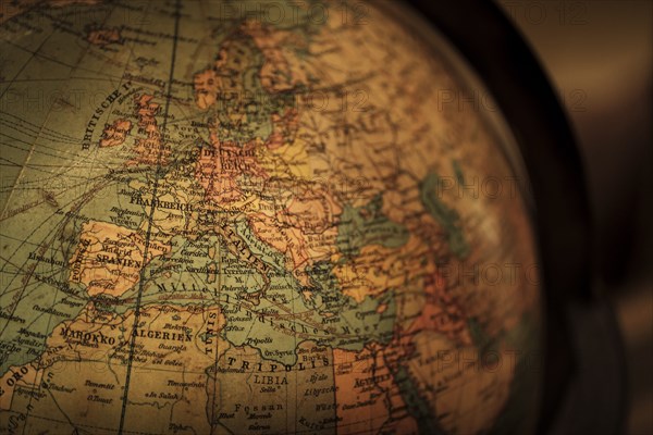 Close up of antique globe