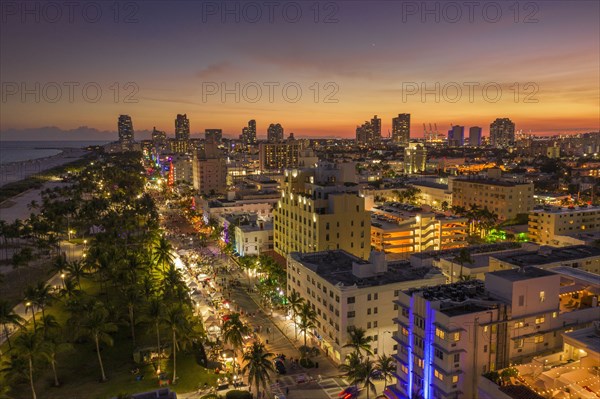 Cityscape at sunset of South Beach in Miami, USA