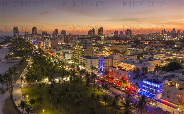 Cityscape at sunset of South Beach in Miami, USA