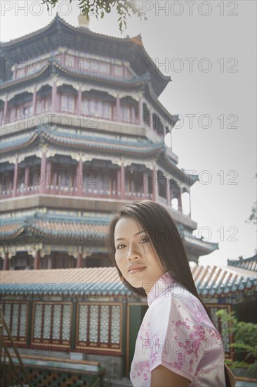 Young woman by Summer Palace in Beijing, China