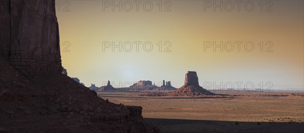 Rock formations at sunset in Monument Valley Navajo Tribal Park, USA