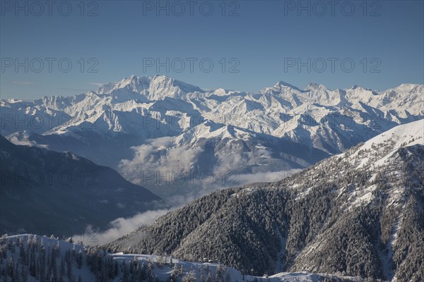 Snow covered mountain range in Piedmont, Italy