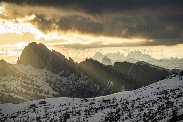 Mountain landscape at sunset in Dolomites, Italy