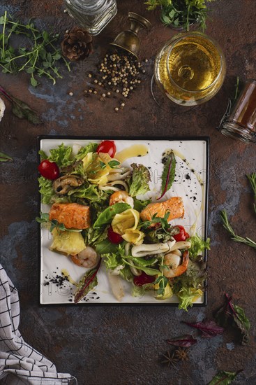 Seafood salad with white wine