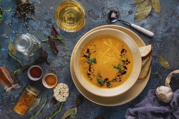 Bowl of soup with white wine