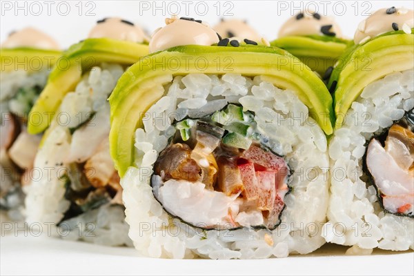 Sushi with avocado and vegetables