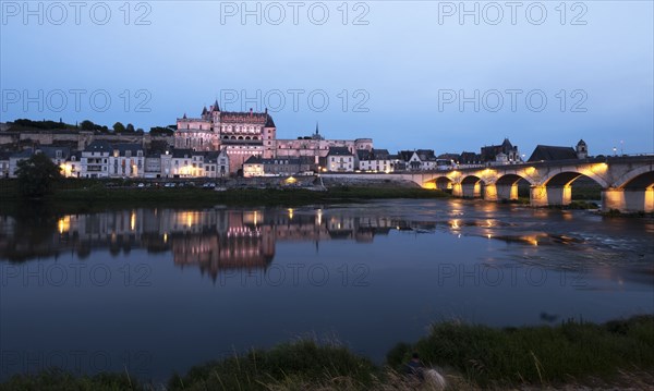 Amboise town by river at sunset in Loire Valley, France