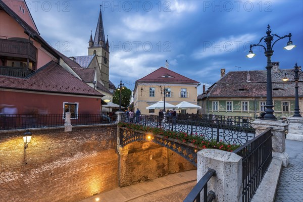 Liar's Bridge at sunset in Sibiu