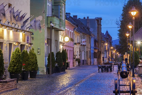 Cannon on street at sunset in Sibiu