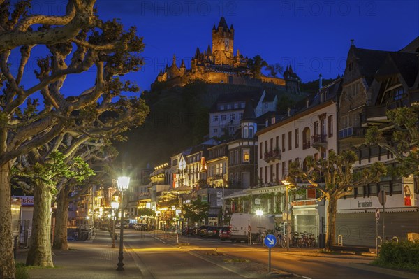 Street below Cochem Imperial Castle at sunset in Cochem