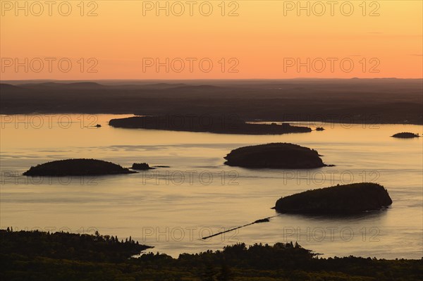 Islands in Frenchman Bay at sunrise in Acadia National Park