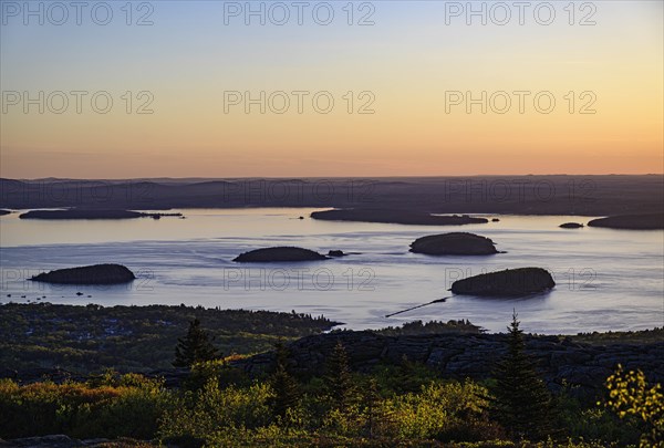 Islands in Frenchman Bay at sunrise in Acadia National Park