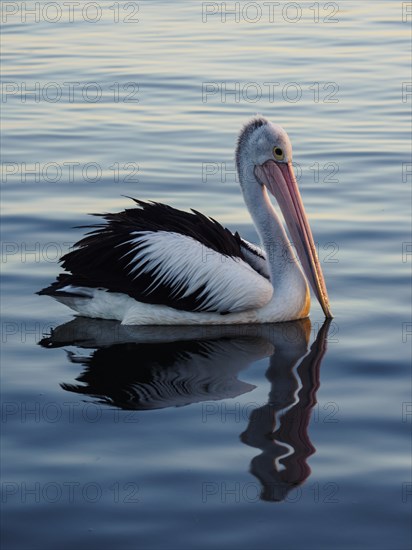 Pelican on sea at sunset