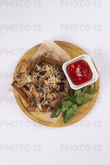 Fried toast with cheese and tomato sauce