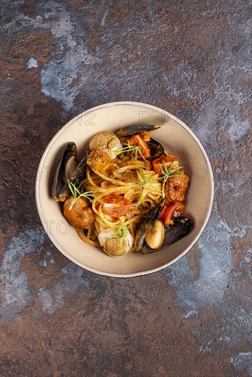 Bowl of seafood spaghetti