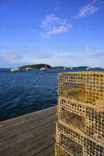 Lobster traps on jetty in Bar Harbor, Maine, USA
