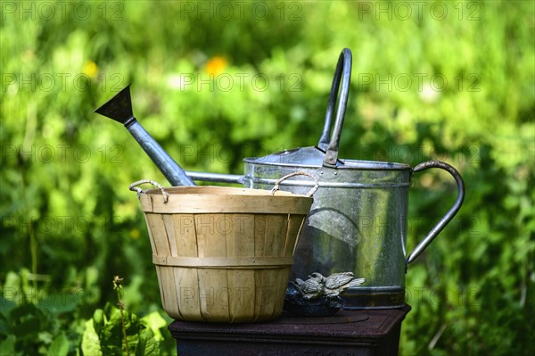 Watering can and wicker basket