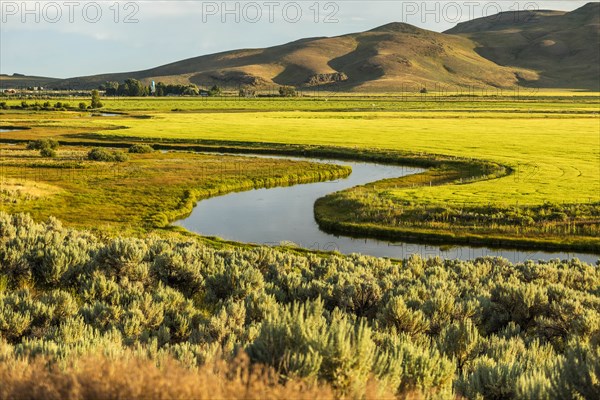 River through fields in Picabo, Idaho, USA