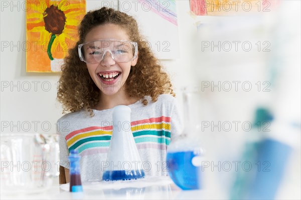 Girl making science experiment