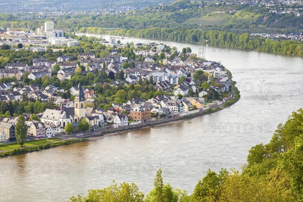 Buildings on bank of Rhine river in Koblenz, Germany