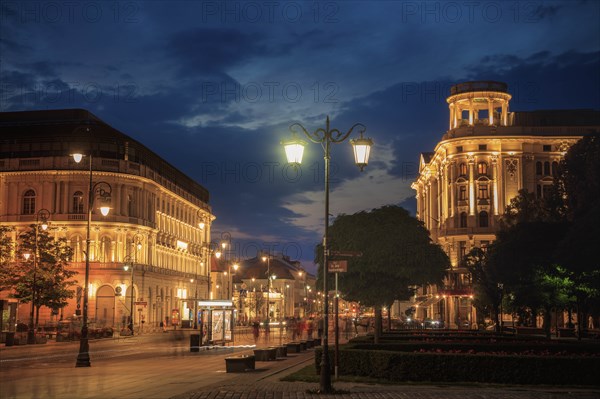 Krakowskie Przedmiescie at night in Warsaw, Masovia, Poland