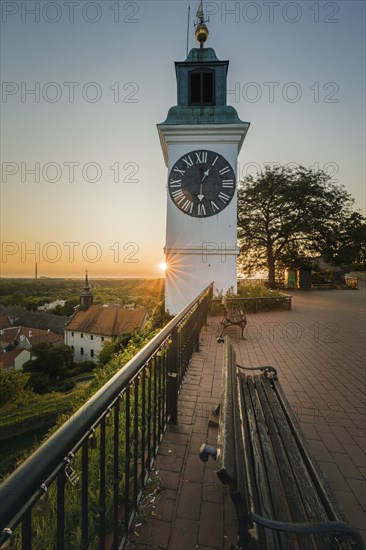 Clock tower at sunrise in Novi Sad, Serbia