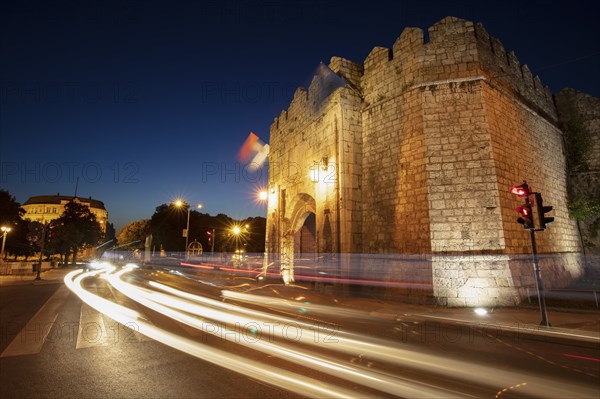 Light trails by Stambol Gate at night in Nis, Serbia