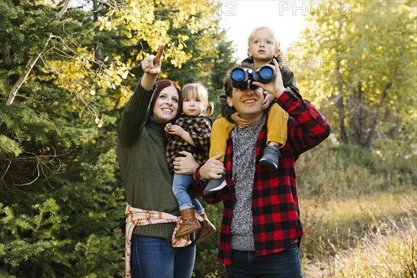 Family sightseeing in forest