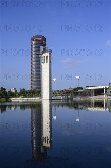 Modern building by Guadalquivir river in Seville, Andalusia, Spain