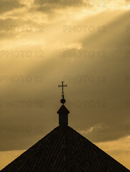 Silhouette of church roof at sunset in Seville, Andalusia, Spain