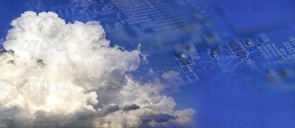 Double exposure of clouds and circuit board