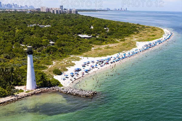 Lighthouse on coastline in Key Biscayne, Florida, USA