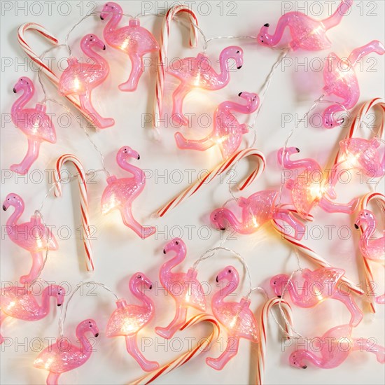 Flamingo fairy lights and candy canes