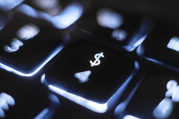 Illuminated dollar sign key on keyboard