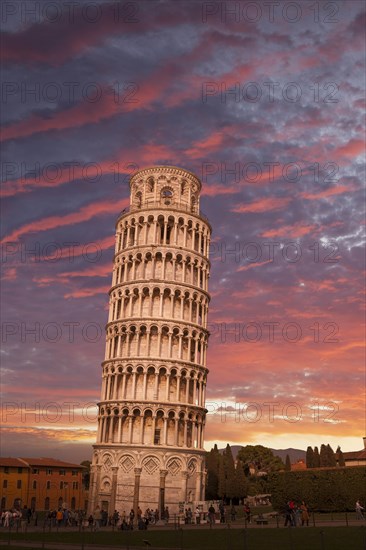 Leaning Tower of Pisa at sunset in Tuscany, Italy
