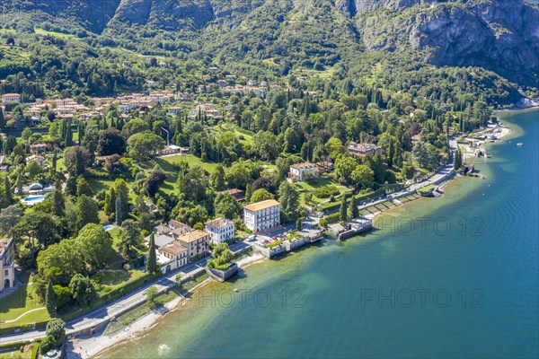 Buildings on peninsula by Lake Como in Lombardy, Italy