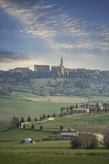 Field and buildings in Tuscany, Italy