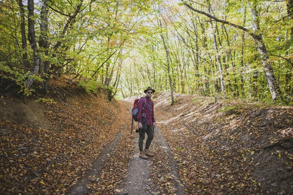 Man hiking in forest