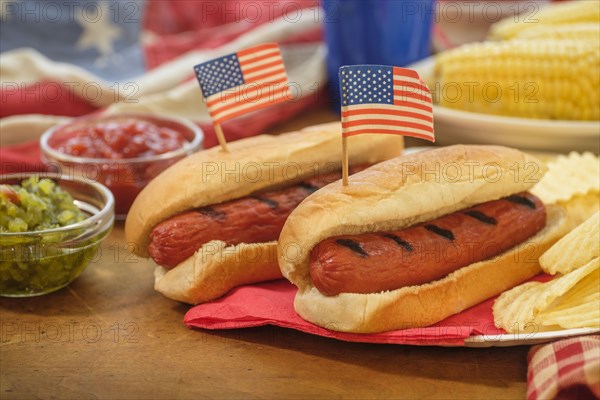 Hot dogs with American flag toothpicks