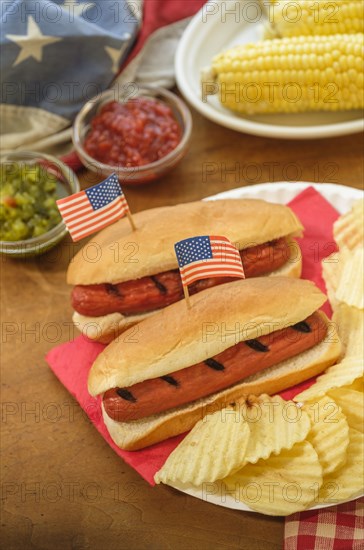 Hot dogs with American flag toothpicks