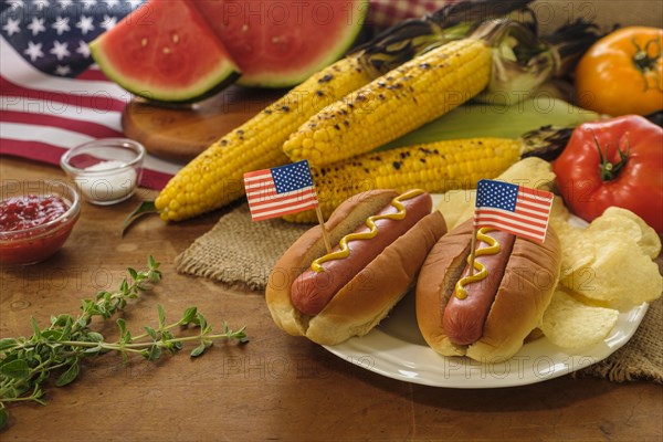 Hot dogs with American flag toothpicks