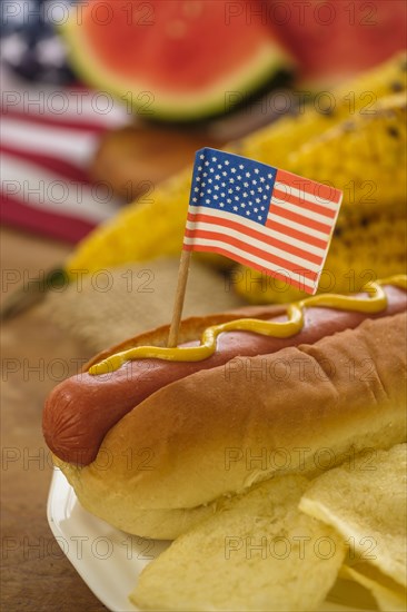 Hot dog with American flag toothpick