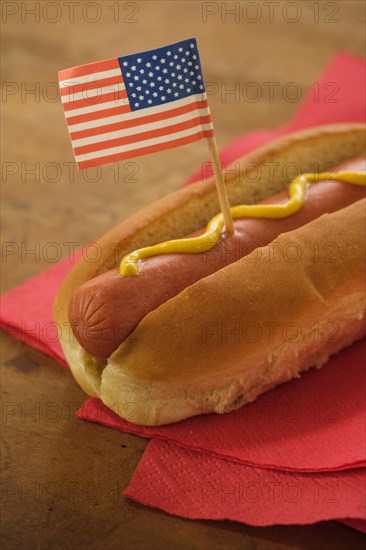 Hot dog with American flag toothpick